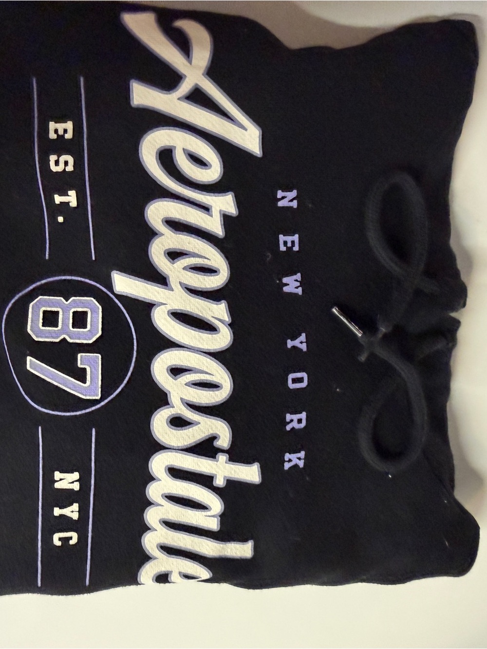 Aeropostale Kids Black Hoodie with White & Purple Logo